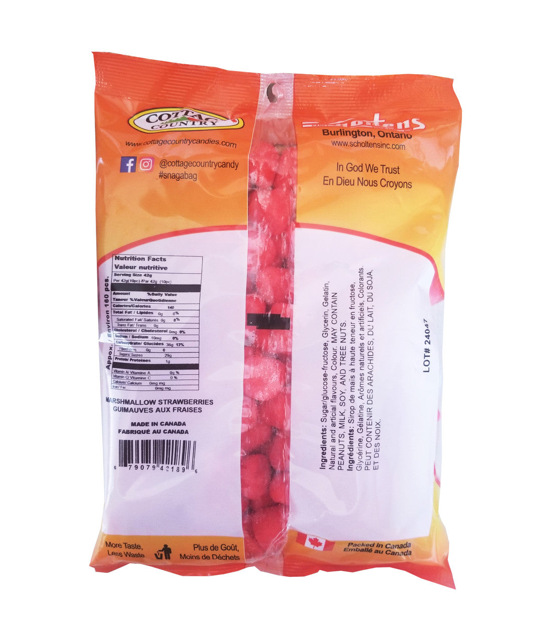 Cottage Country Marshmallow Strawberries, 600g/21 oz. Bag, {Imported from Canada}