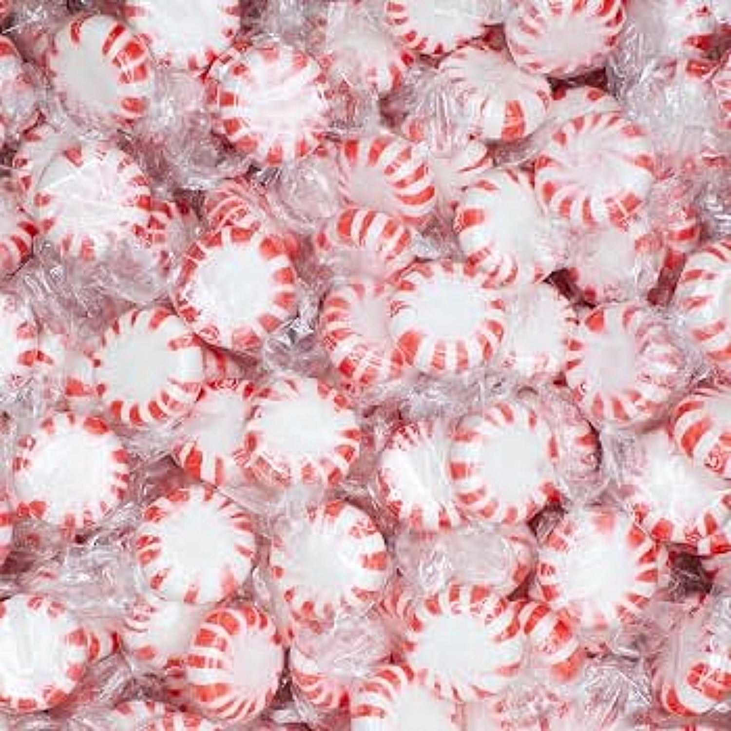 Close-up of bulk Cottage Country red and white striped peppermint hard candy mints