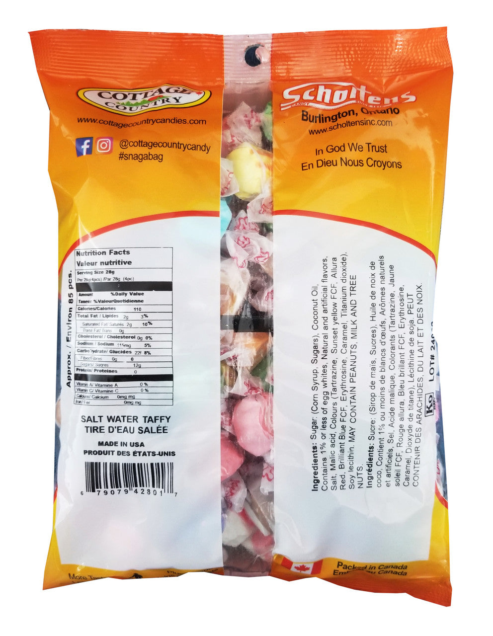 Cottage Country Assorted Salt Water Taffy, 600g/21 oz. Bag, {Imported from Canada}