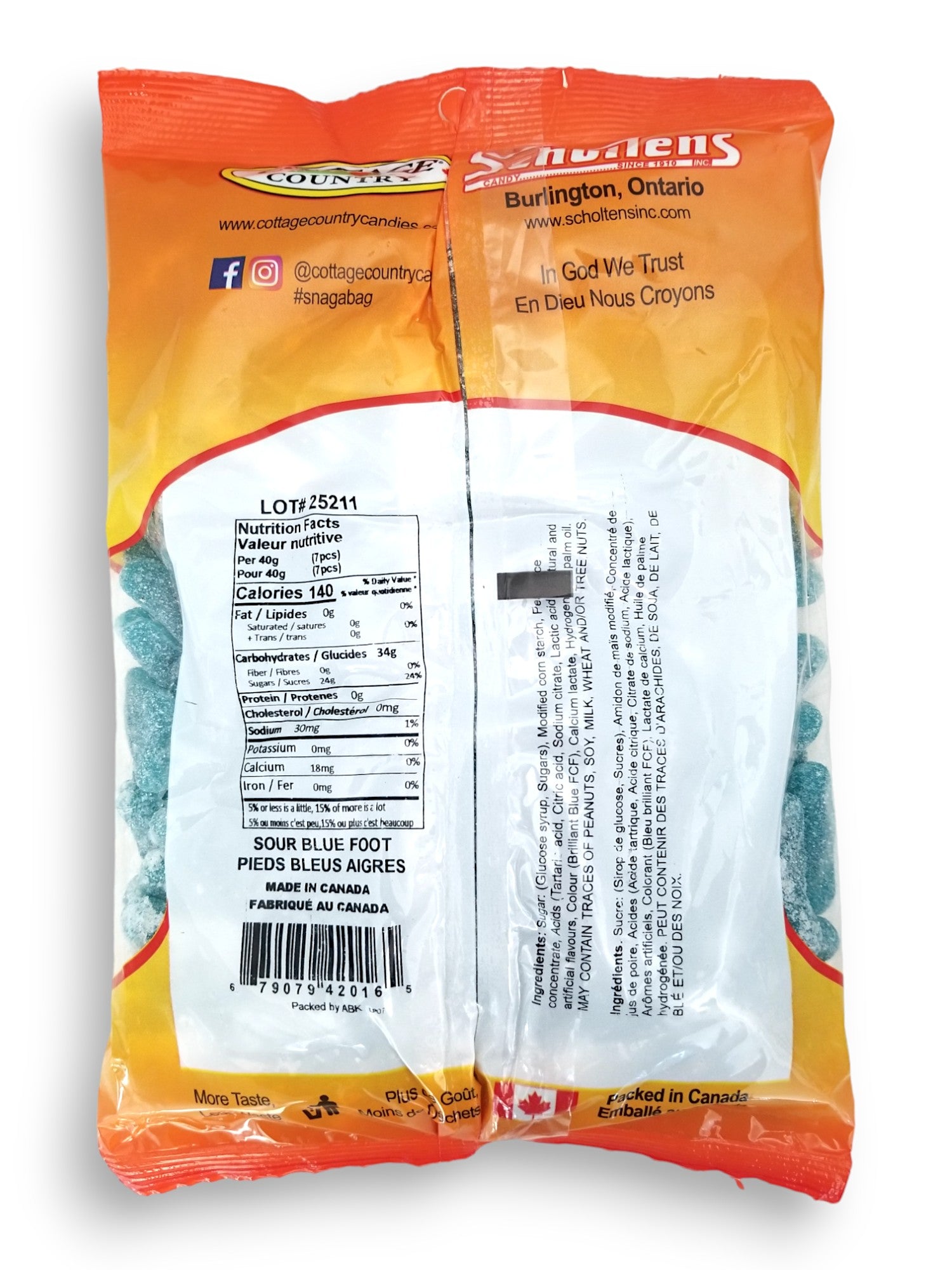 Cottage Country Sour Blue Foot Gummy Candy, 1kg/35.2 oz., Bag