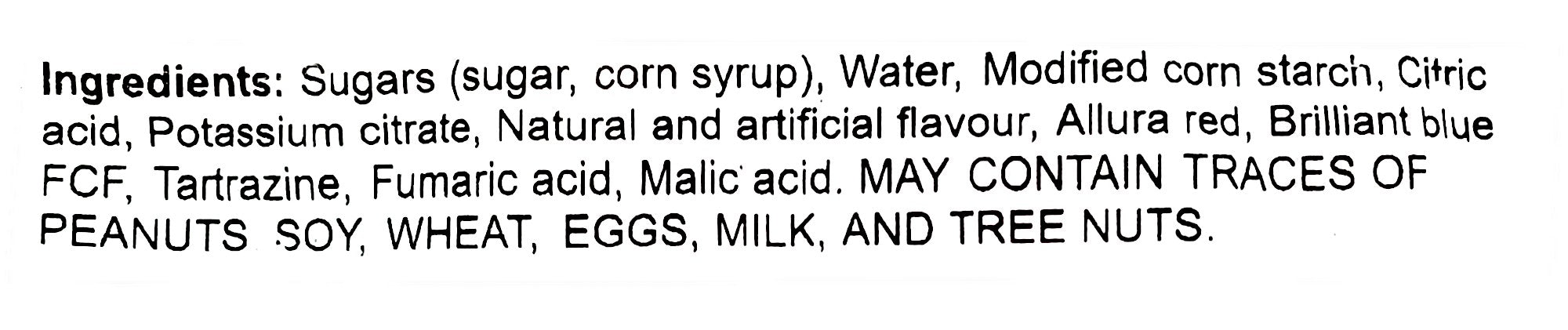Cottage Country Sour Blue Foot Gummy Candy, 1kg, ingredients label.