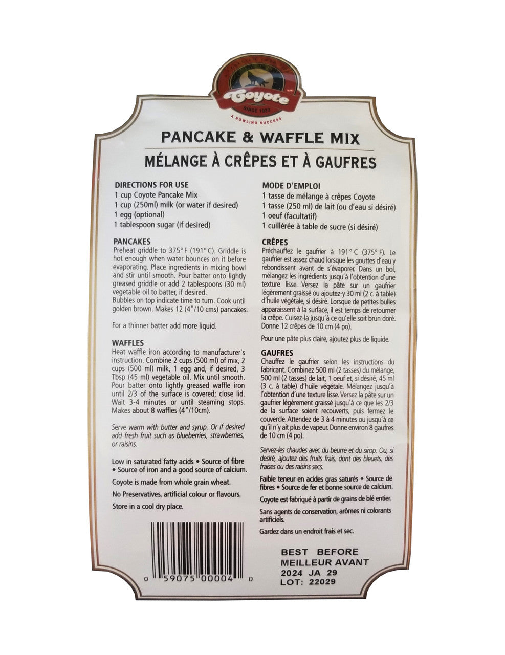 Coyote Buttermilk Pancake Mix, 900g/31.8 oz., {Imported from Canada}