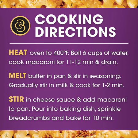 Cracker Barrel Oven Baked Macaroni & Cheese, Cheddar Havarti Cheese, 349g/12 oz. Cooking Directions