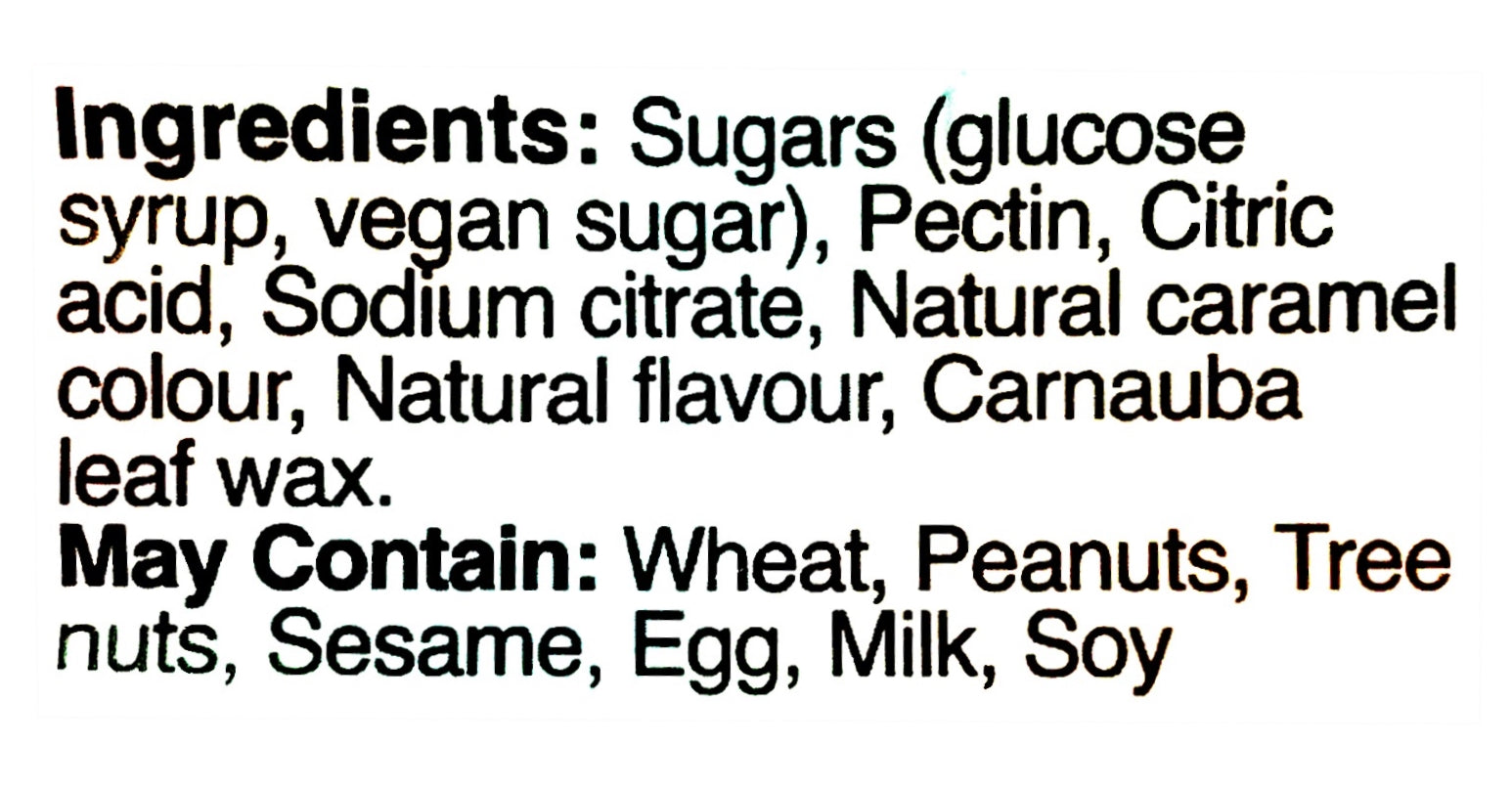 Crafted Candy Cola Gummies 100g, ingredients label.