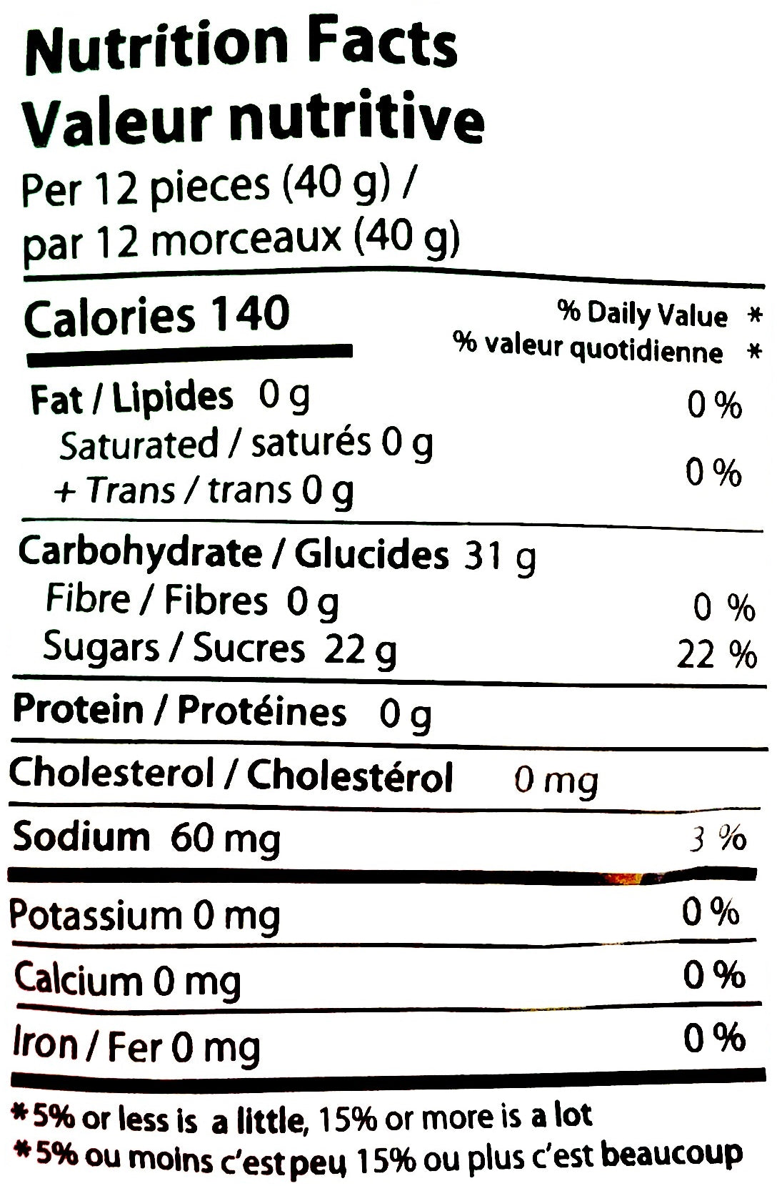 Crafted Candy Cola Gummies 100g, nutrition facts label.