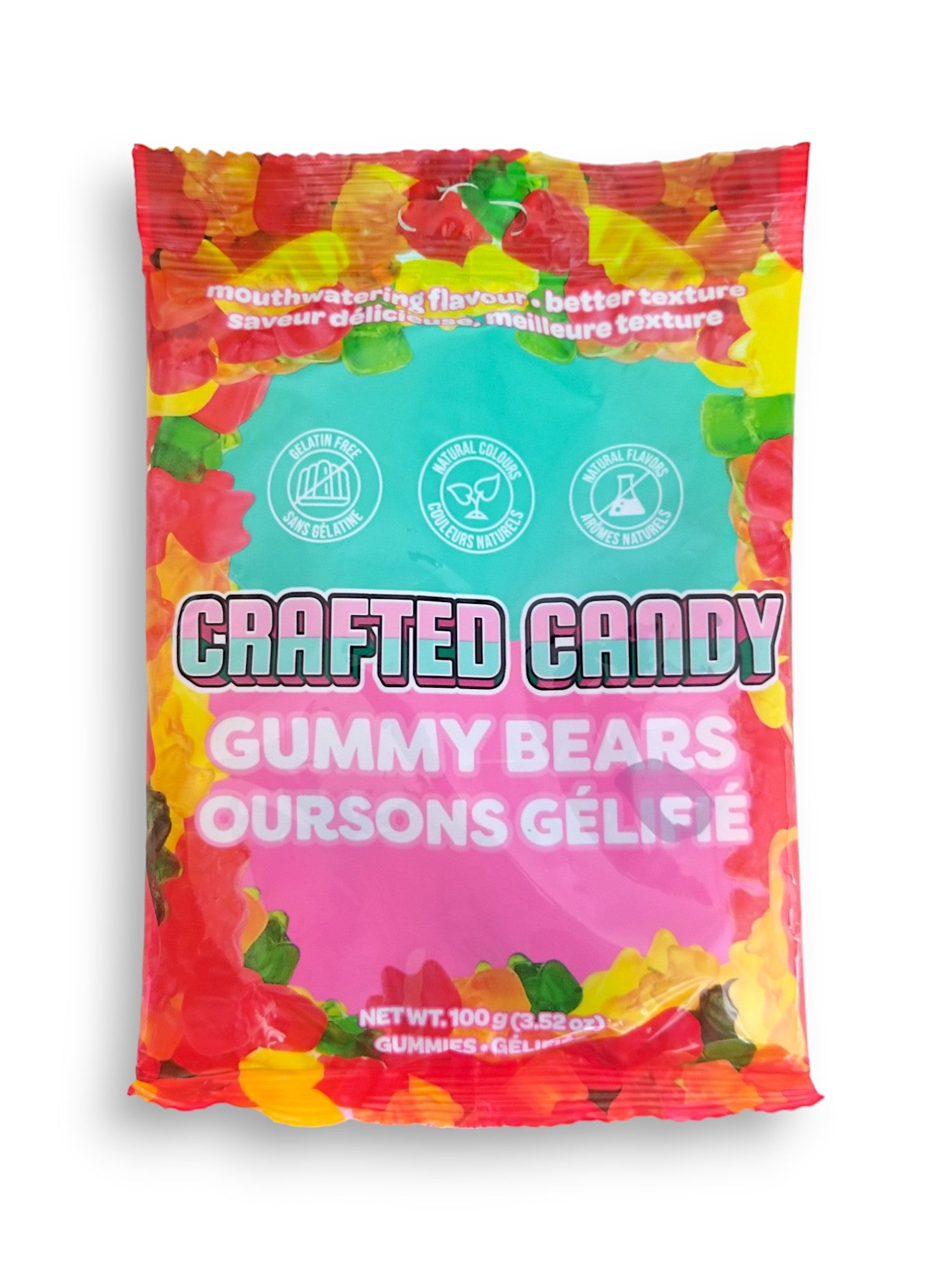 Crafted Candy Gummy Bears Candy 100g, front of bag.