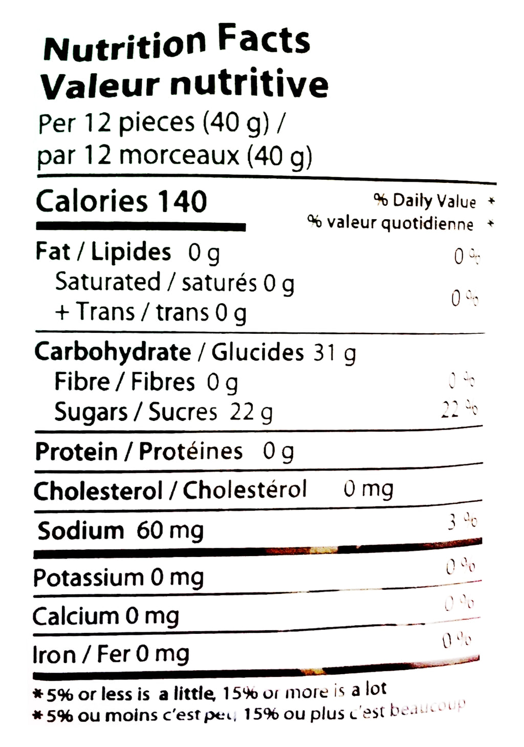 Crafted Candy Gummy Bears Candy 100g, nutrition label.