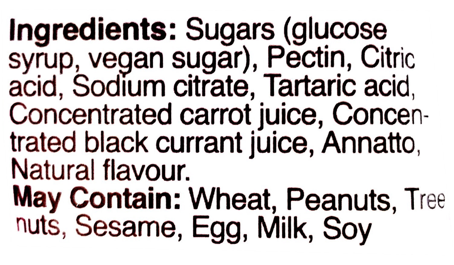 Crafted Candy Peach Hearts 100g, nutrition facts label.