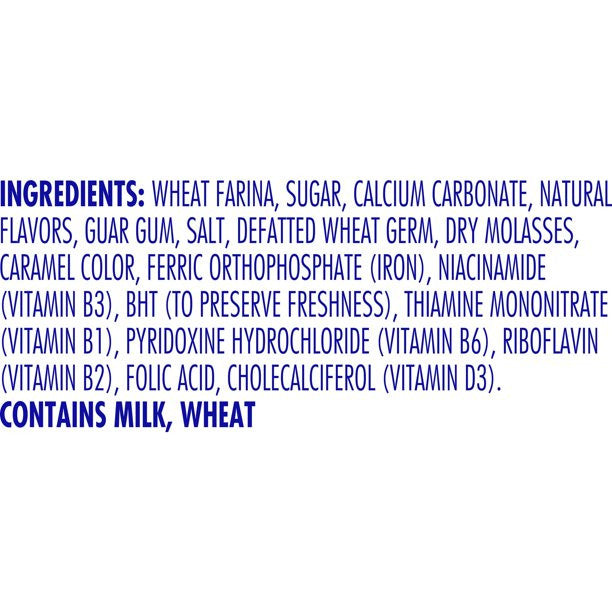 Cream of Wheat Instant Maple Brown Sugar Hot Cereal - 350g/12.25 oz Box Ingredients Label