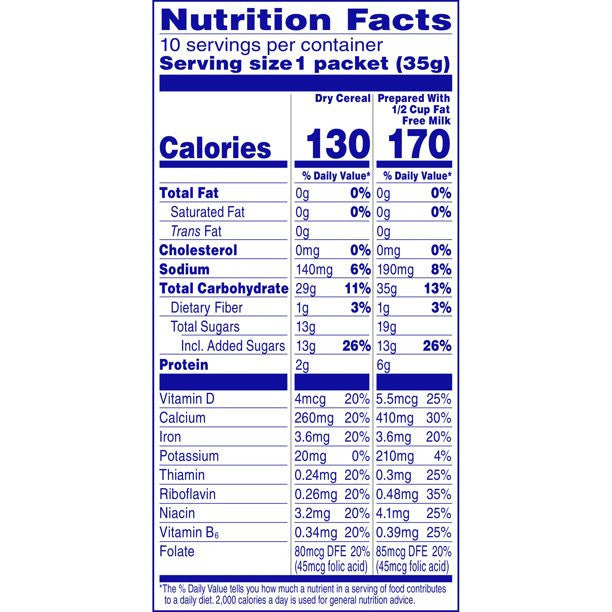 Cream of Wheat Instant Maple Brown Sugar Hot Cereal - 350g/12.25 oz Box Nutrition Facts