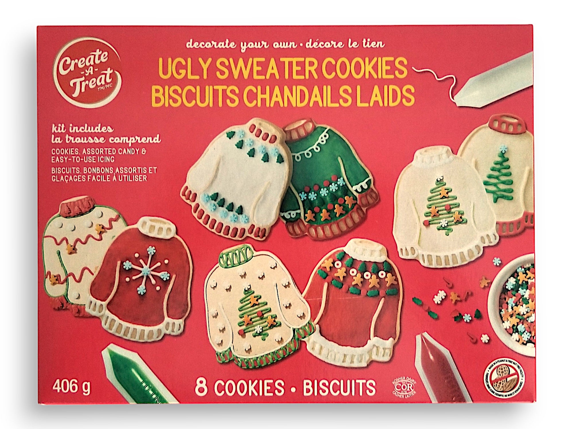 Front of Create A Treat Ugly Sweater Cookies Decorating Kit, 8 Cookies, 406g/14.3 oz. Box