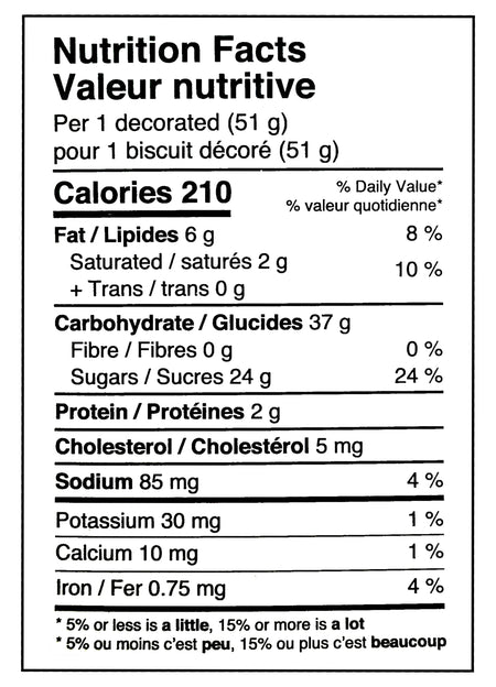 Nutrition facts label of Create A Treat Ugly Sweater Cookies Decorating Kit, 8 Cookies, 406g/14.3 oz. Box