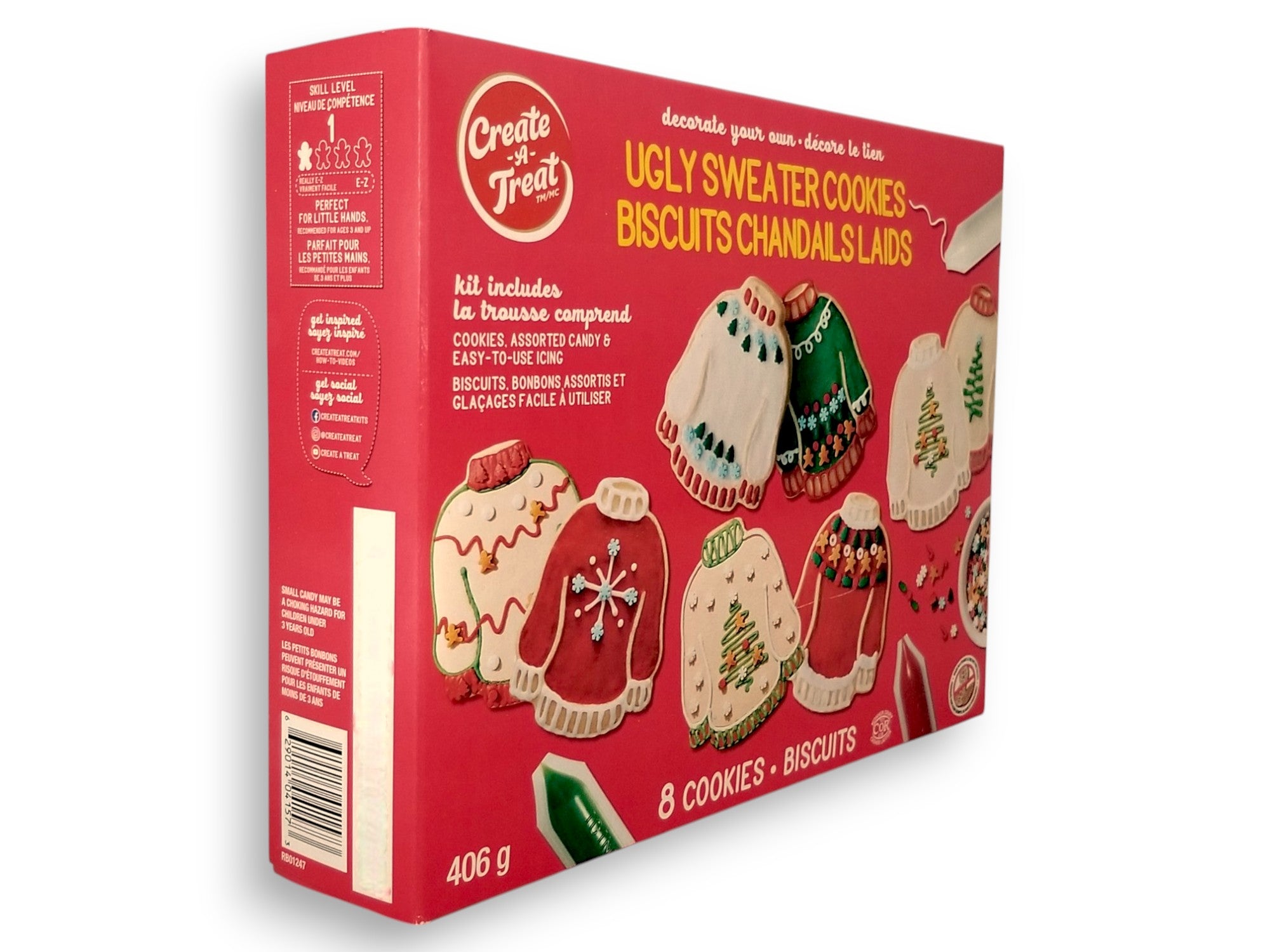 Side of Create A Treat Ugly Sweater Cookies Decorating Kit, 8 Cookies, 406g/14.3 oz. Box