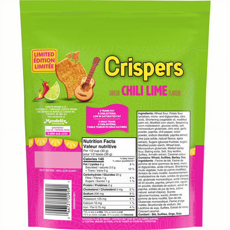 Christie Crispers Chili Lime Flavored Crackers 145g/5.1 oz with green and pink design