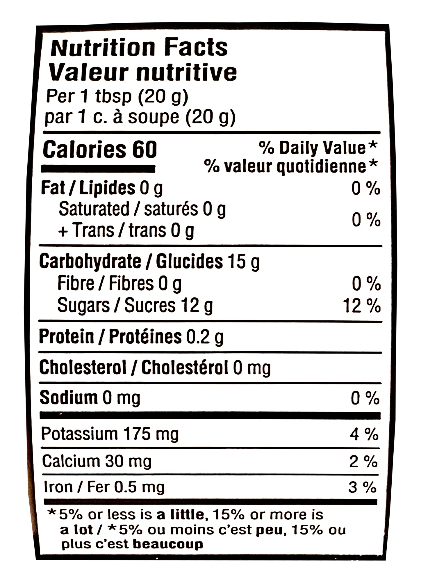 Nutrition facts label for Crosbys Fancy Molasses with a black border