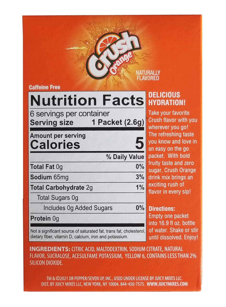 Crush Orange Sugar Free Drink Mix, 6 packets, 15g/0.5 oz. Box {Imported from Canada}