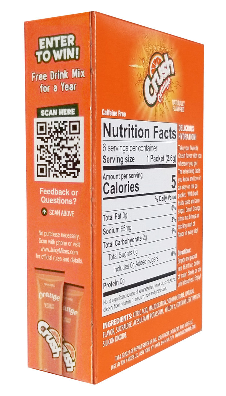 Crush Orange Sugar Free Drink Mix, 6 packets, 15g/0.5 oz. Box {Imported from Canada}