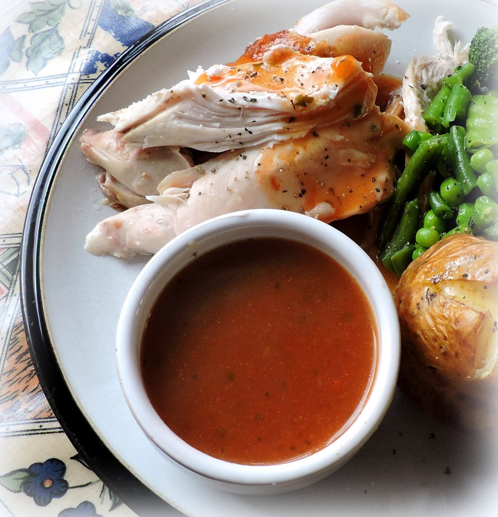 Swiss Chalet Dipping sauce, 284ml, dinner plate with Dipping Sauce.