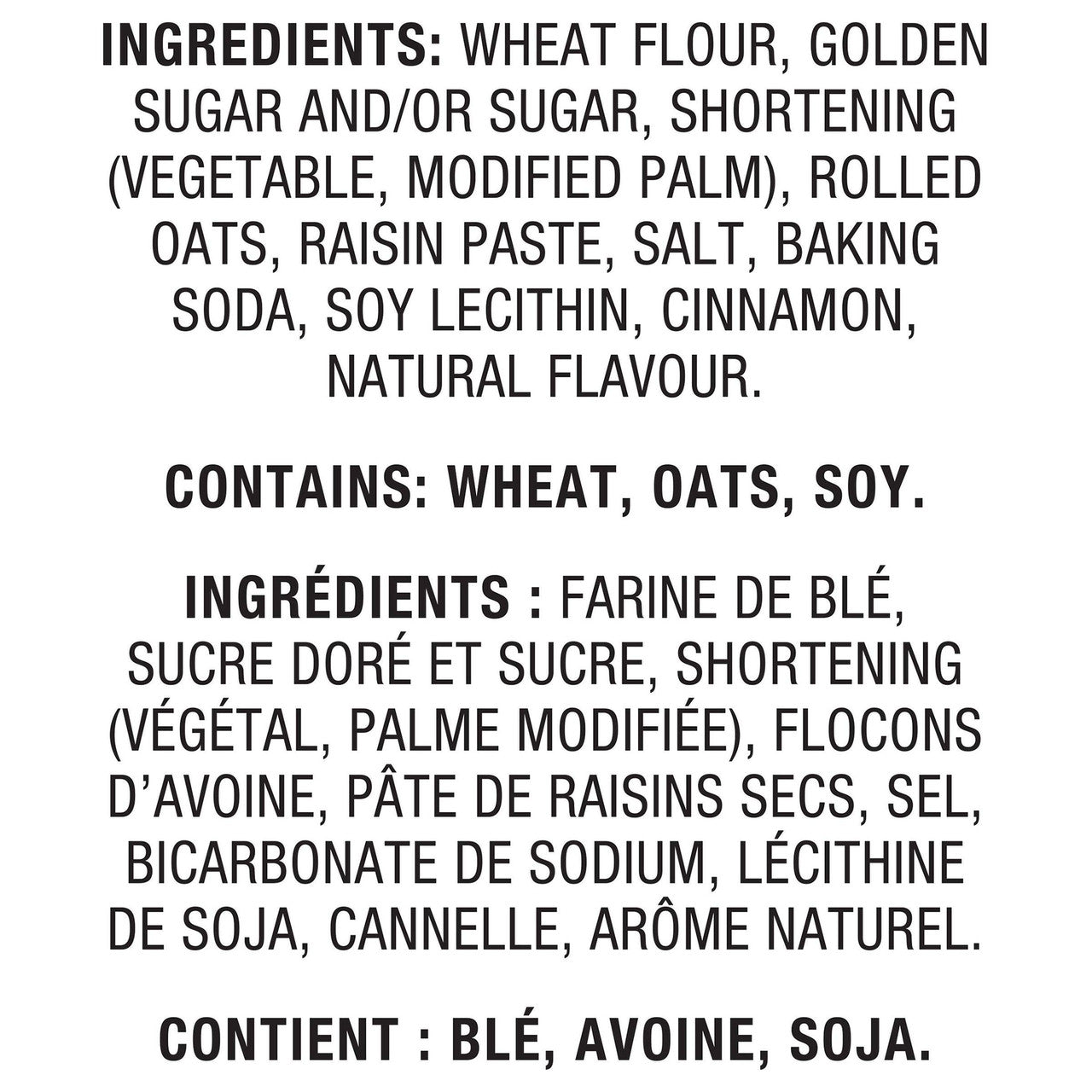 Dad's Family Size Oatmeal Original Cookies, 520g/18.3 oz. Ingredients