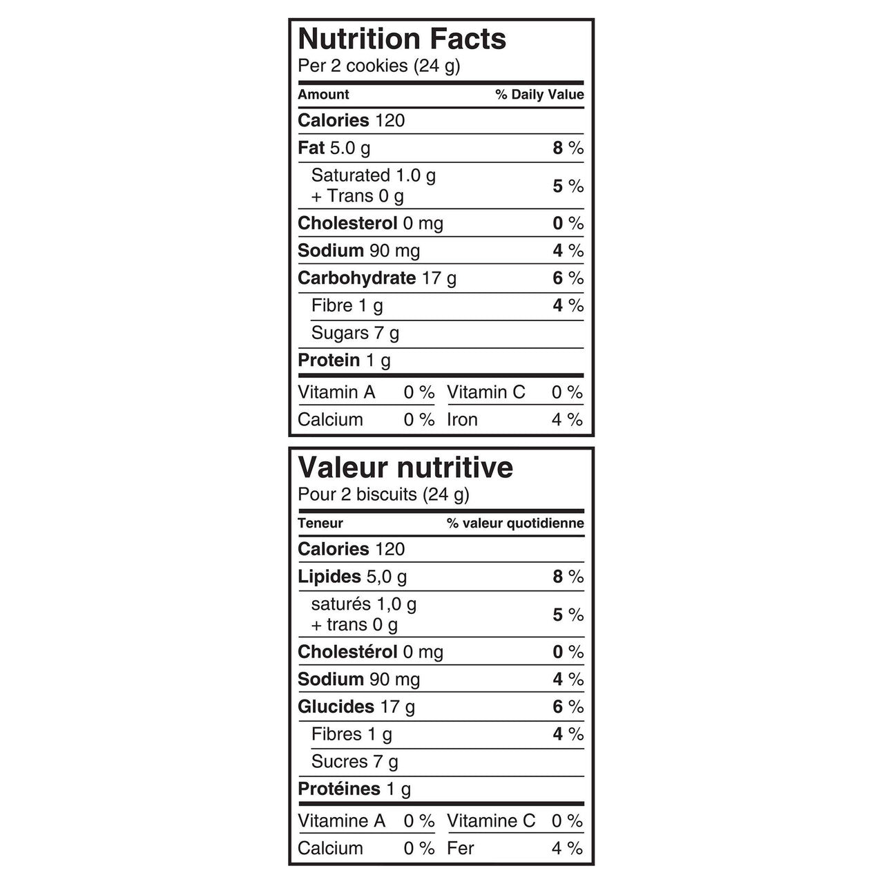 Dad's Family Size Oatmeal Original Cookies, 520g/18.3 oz. Nutrition Facts