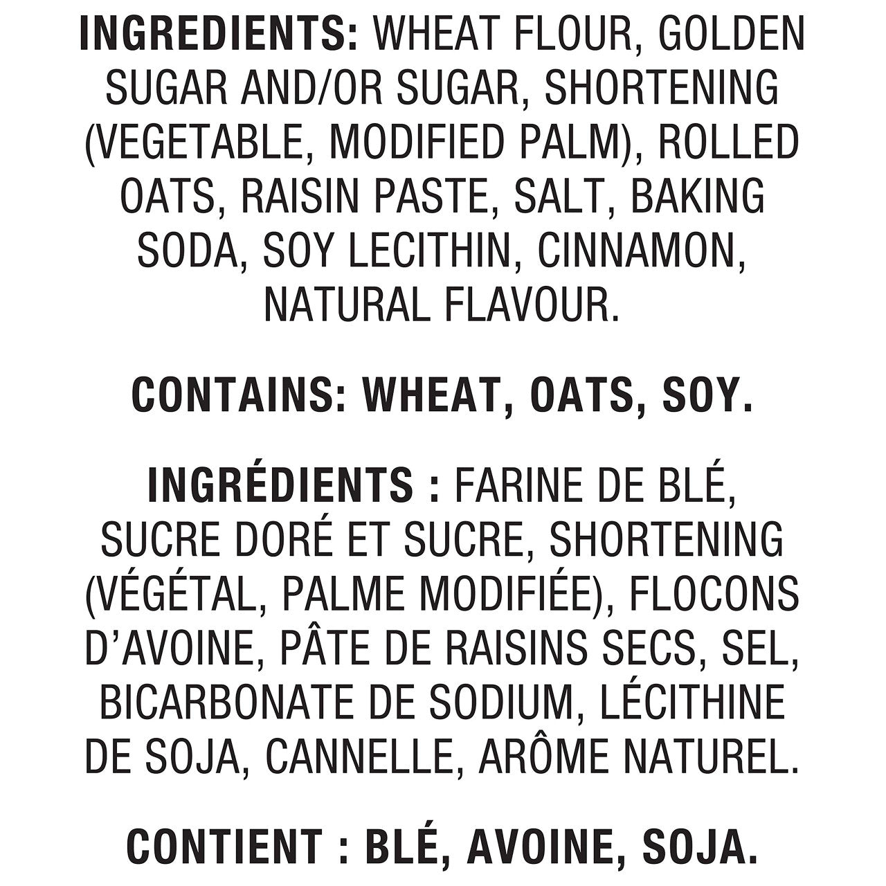 Dad's Family Size Oatmeal Original Cookies Ingredients Label