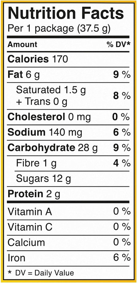 Dad's Oatmeal Cookies 300g – Nutrition Facts Panel (English) | Canadian Cookies