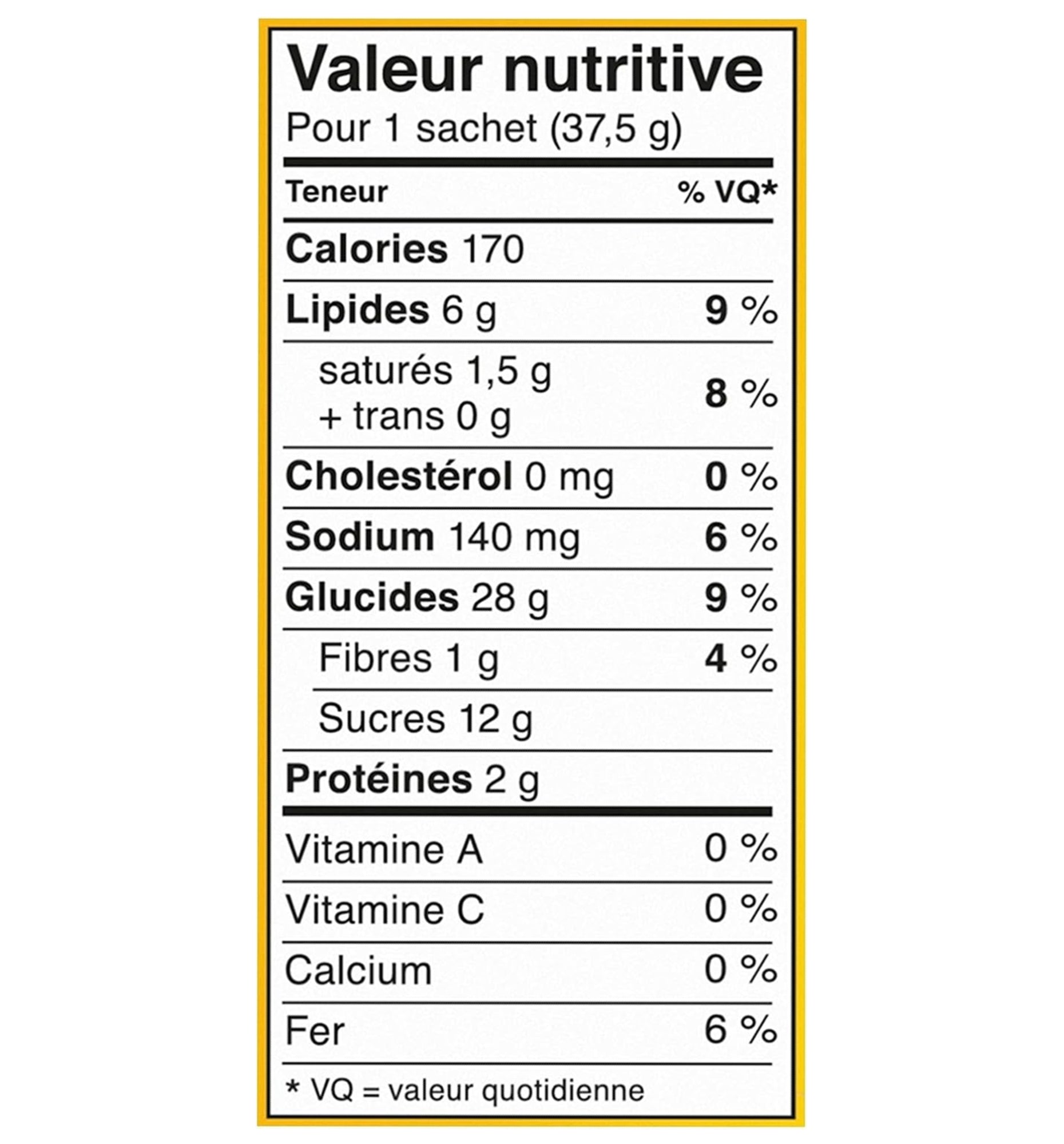 Dad's Oatmeal Cookies 300g – Nutrition Facts Panel (French) | Canadian Cookies