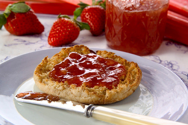 Danish Selection Rhubarb & Strawberry Fruit Spread, 310mL/10.8 oz. on a bread