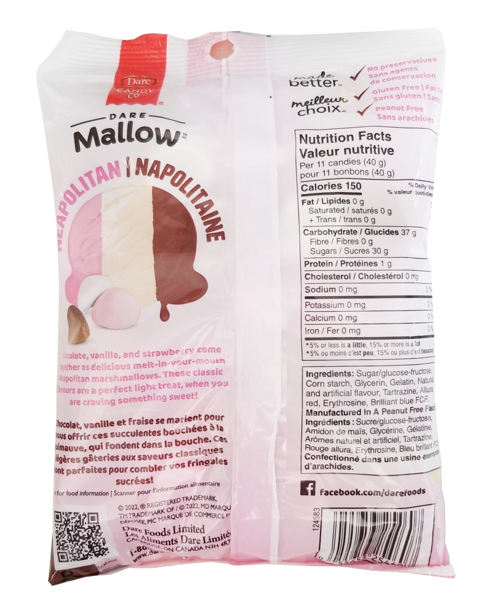 Dare Mallow Neapolitan marshmallows 150g back of bag