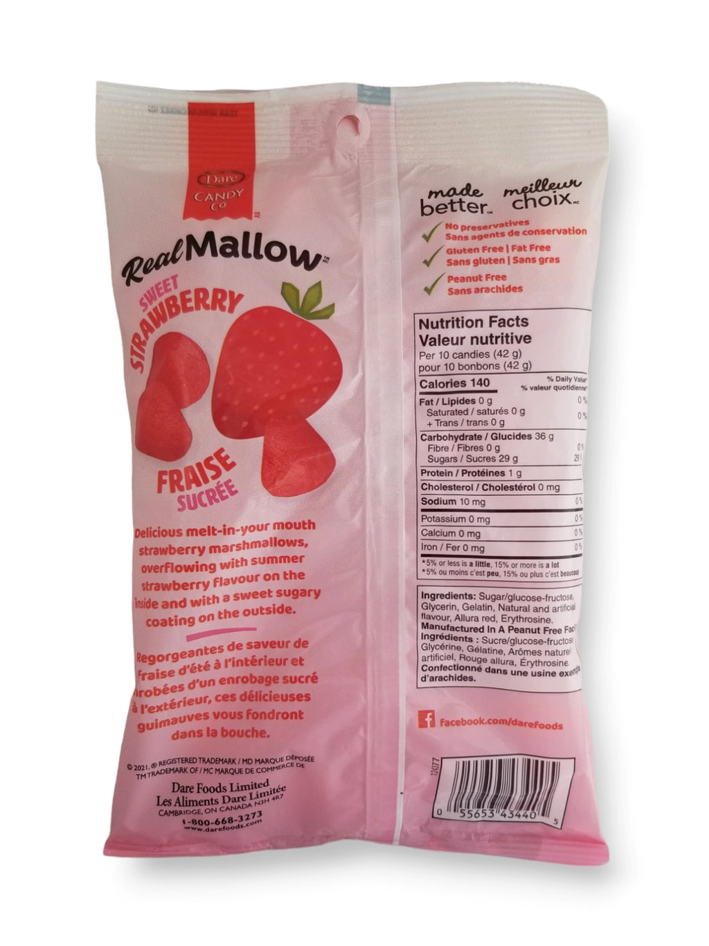 Dare Real Mallow Sweet Strawberry Marshmallows, 170g/6 oz. Bag
