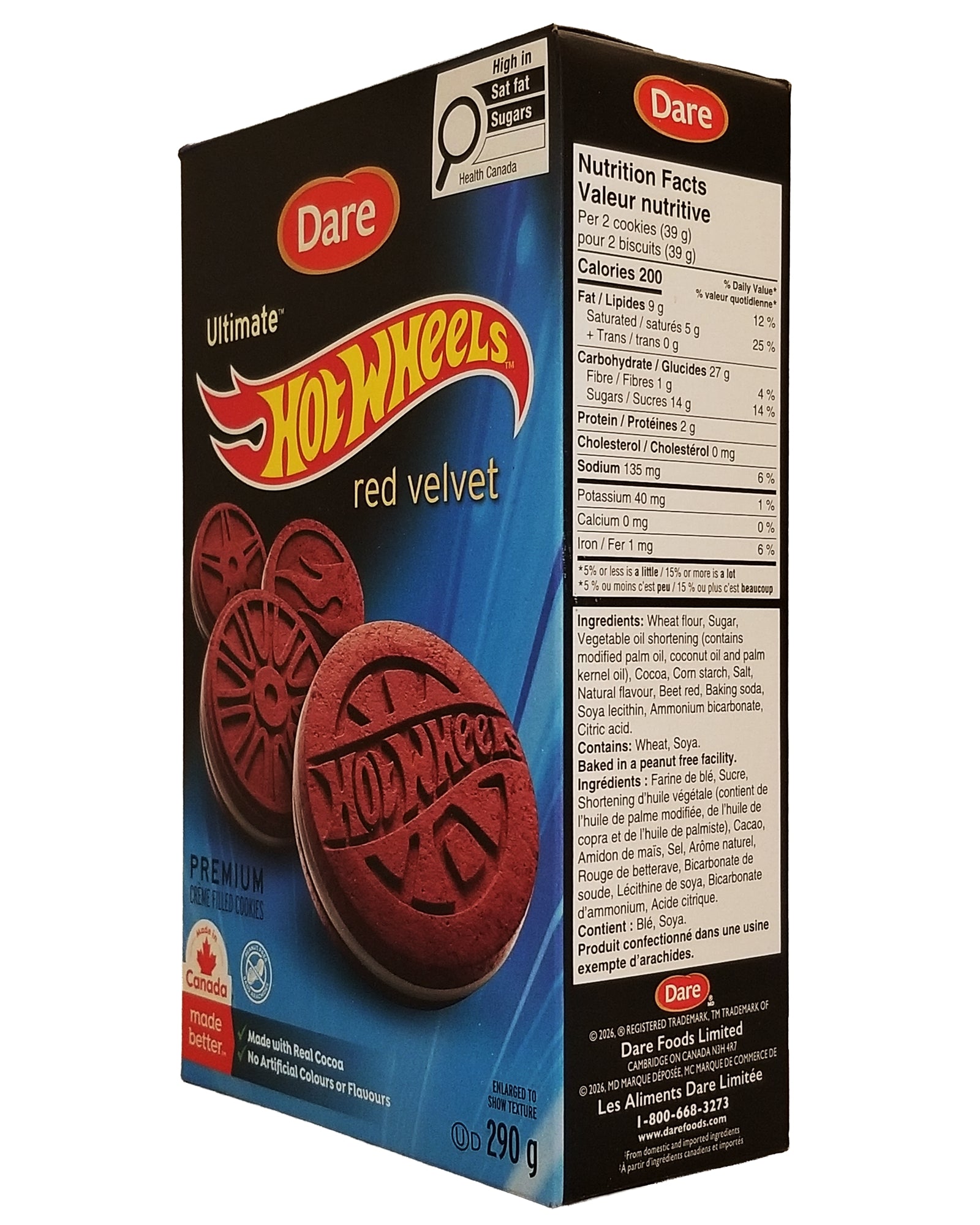 Dare Ultimate Red Velvet Hot Wheels Sandwich Cookies 290g angled box view