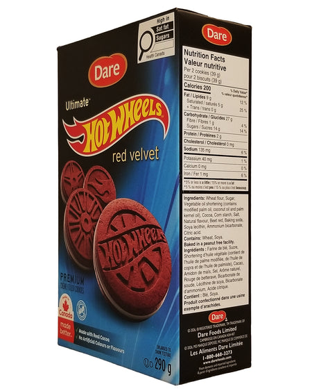 Dare Ultimate Red Velvet Hot Wheels Sandwich Cookies 290g angled box view