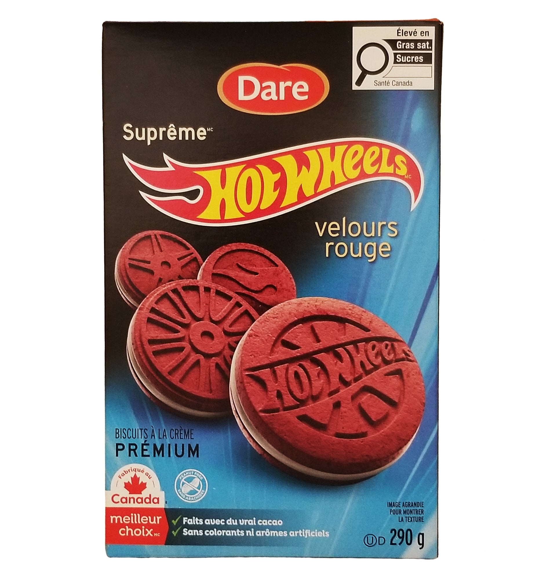 Dare Ultimate Red Velvet Sandwich Cookies Hot Wheels 290g back of box