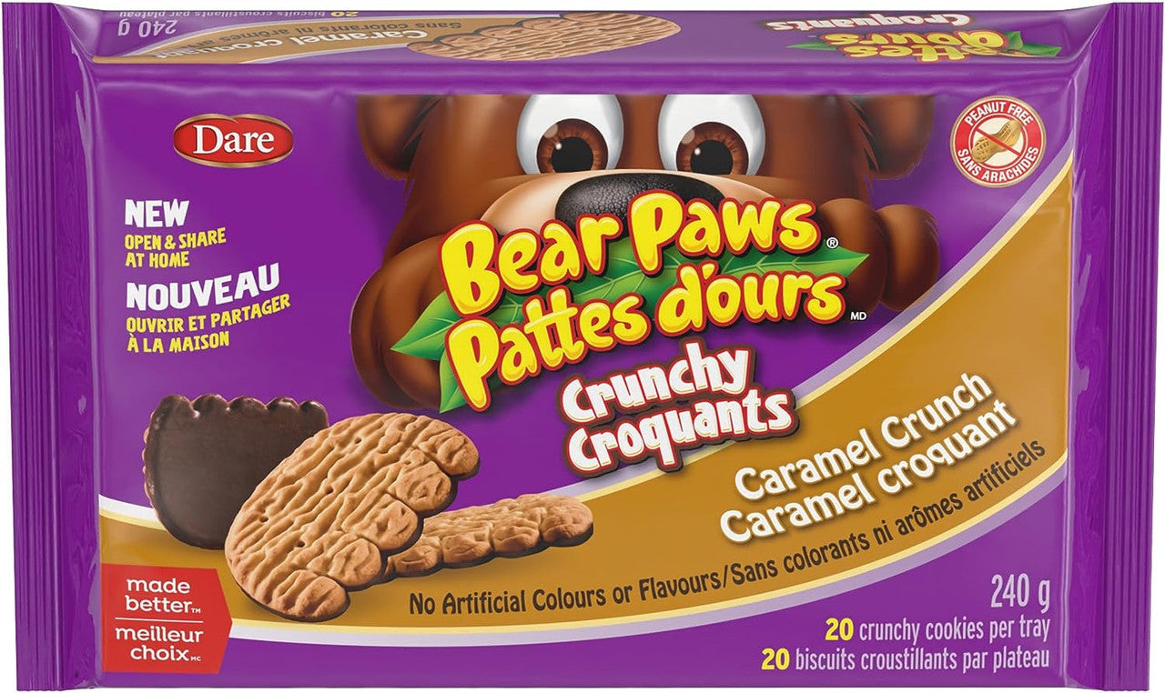 Dare Bear Paws Crunchy Caramel Crunch Cookies, 240g/8.4 oz, 1 Box