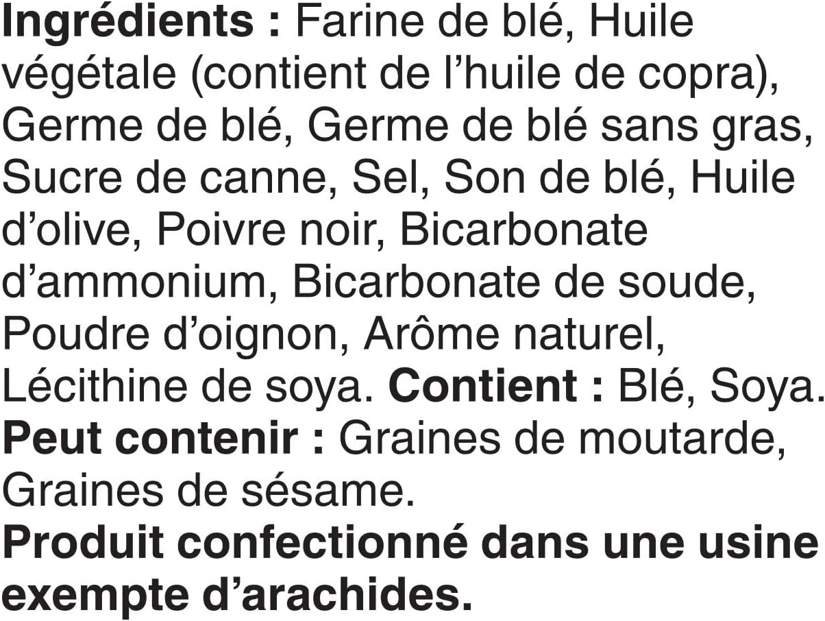 Dare Breton Cracked Pepper & Olive Oil Crackers, 200g/7 oz. Box Ingredients in French