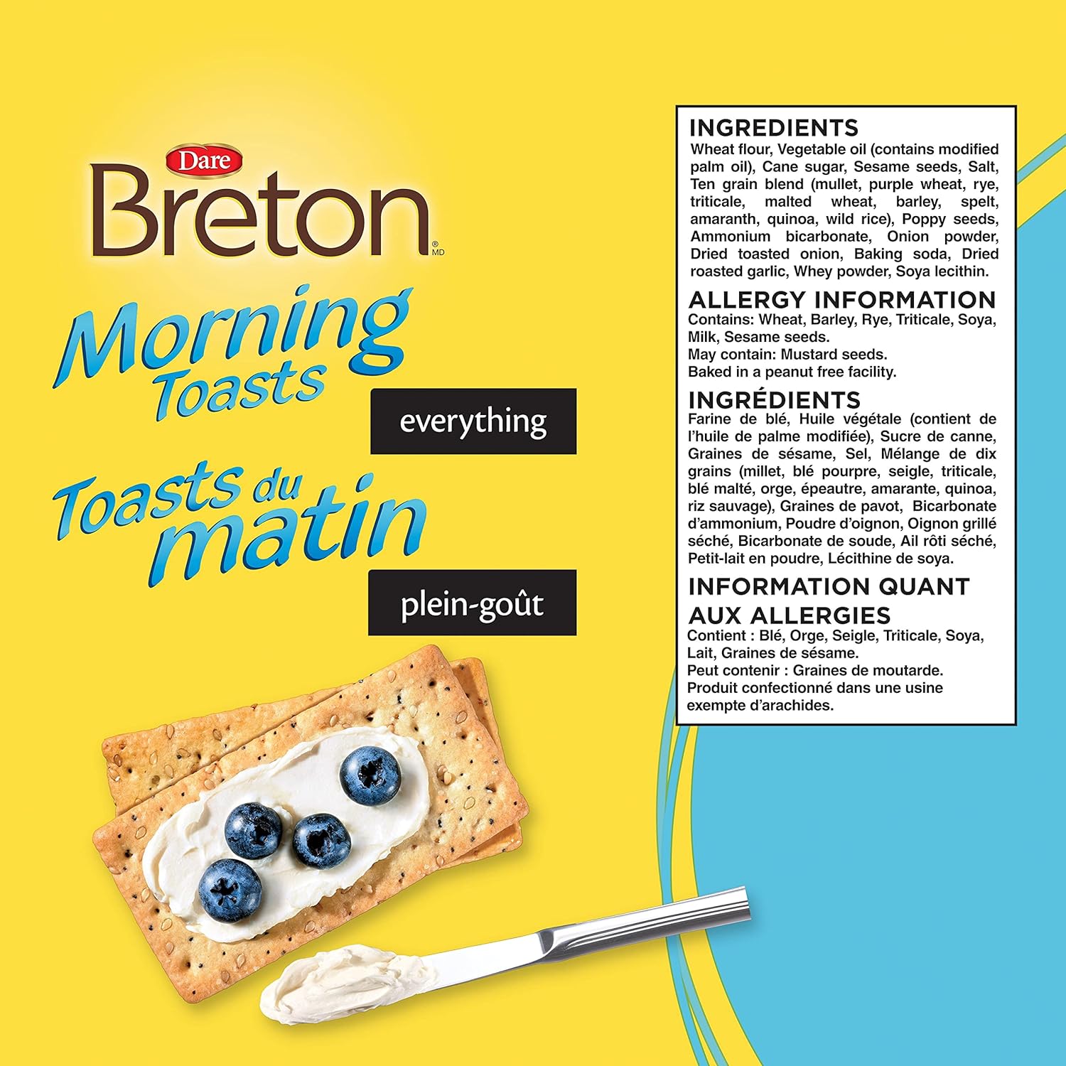 Dare Breton Morning Toasts Everything Crackers, 225g/8 oz. Box Ingredients