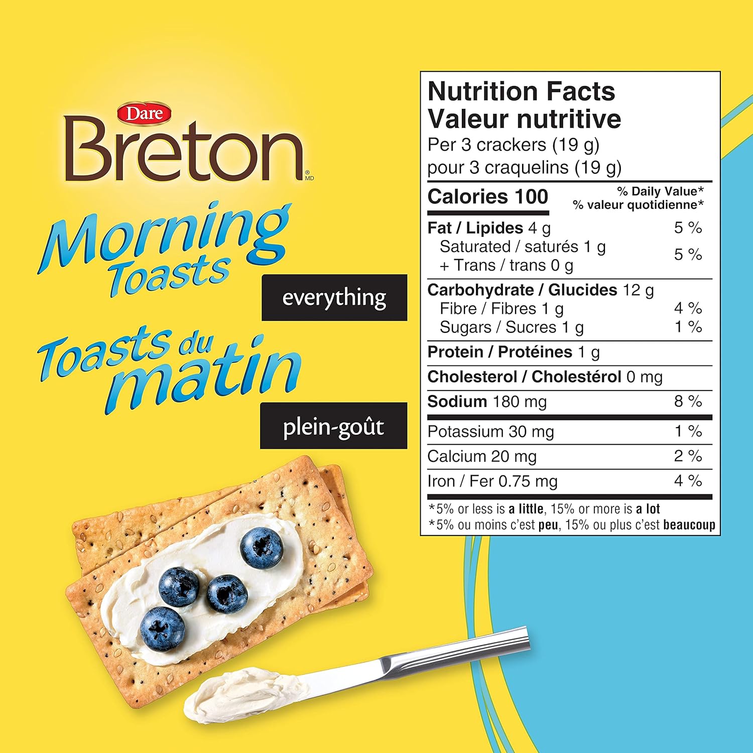 Dare Breton Morning Toasts Everything Crackers, 225g/8 oz. Box Nutrition Facts