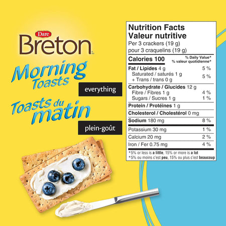 Dare Breton Morning Toasts Everything Crackers, 225g/8 oz. Box Nutrition Facts