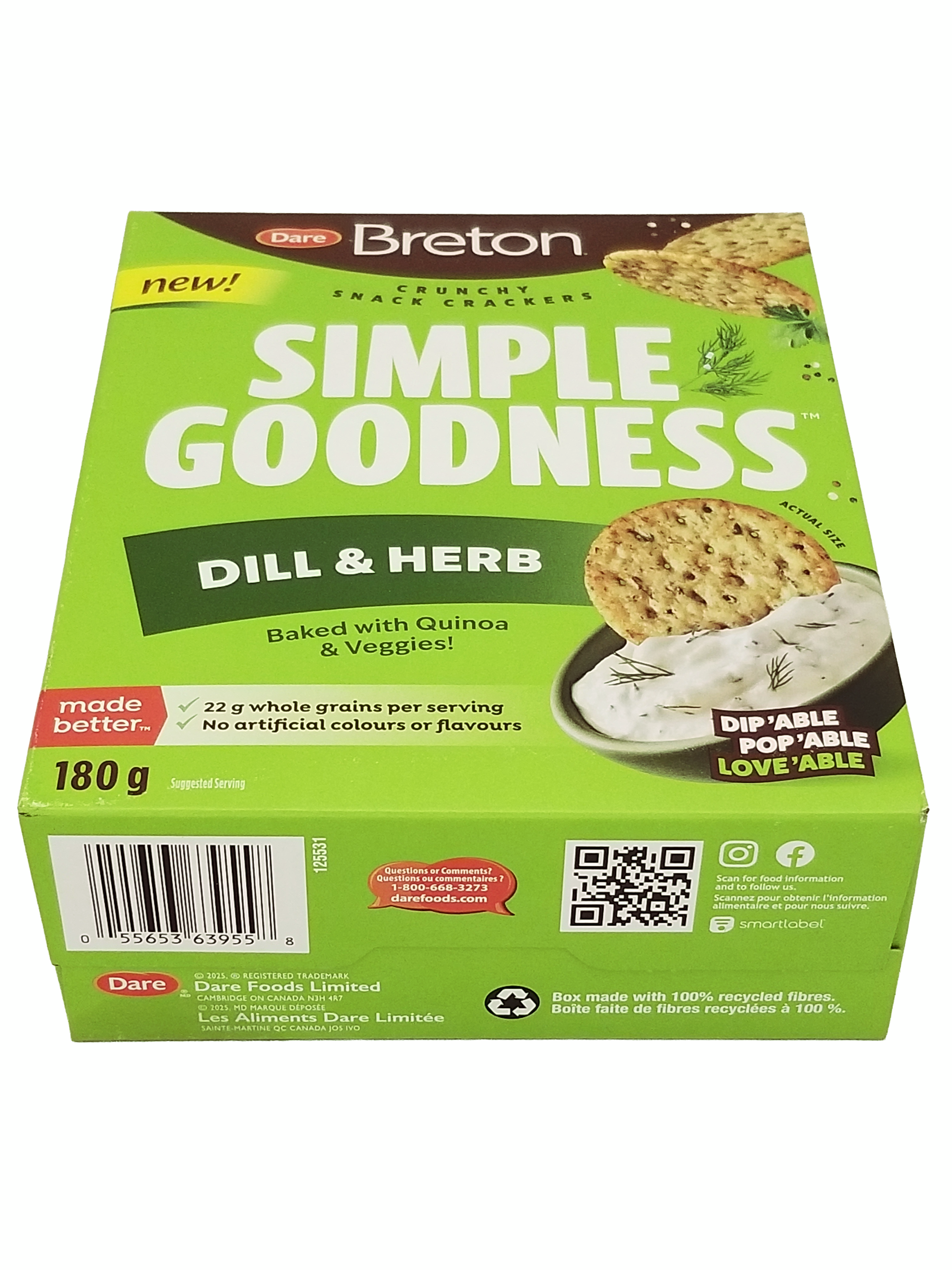 Box of Dare Breton Simple Goodness Dill & Herb Crackers, 180g/6.3 oz on a white background