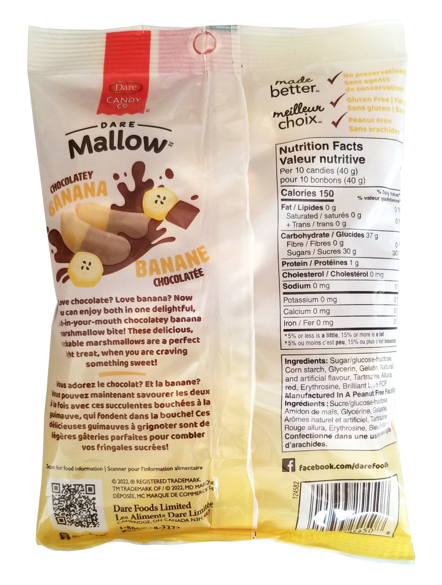 Dare Mallow Chocolatey Banana marshmallows 150g back of bag