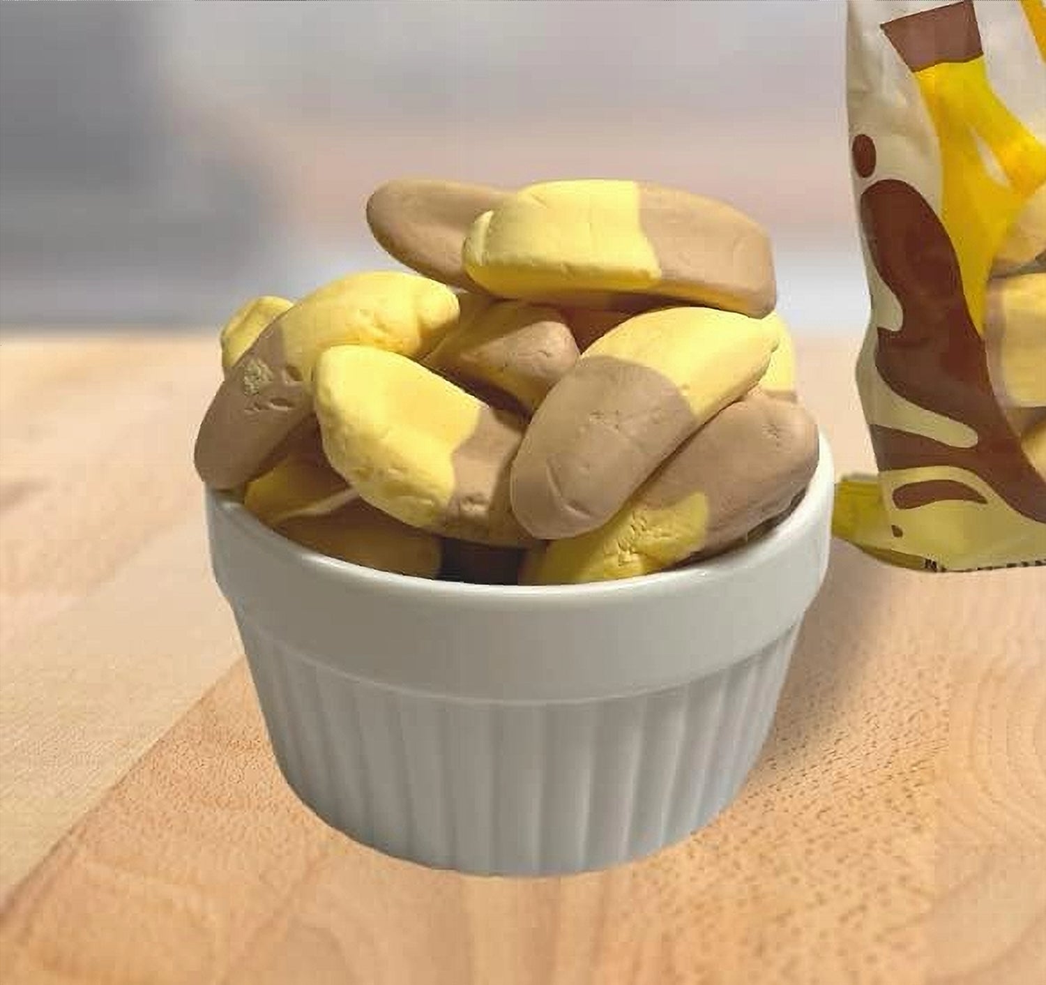 Dare Mallow Chocolatey Banana marshmallows served in a dish – lifestyle photo