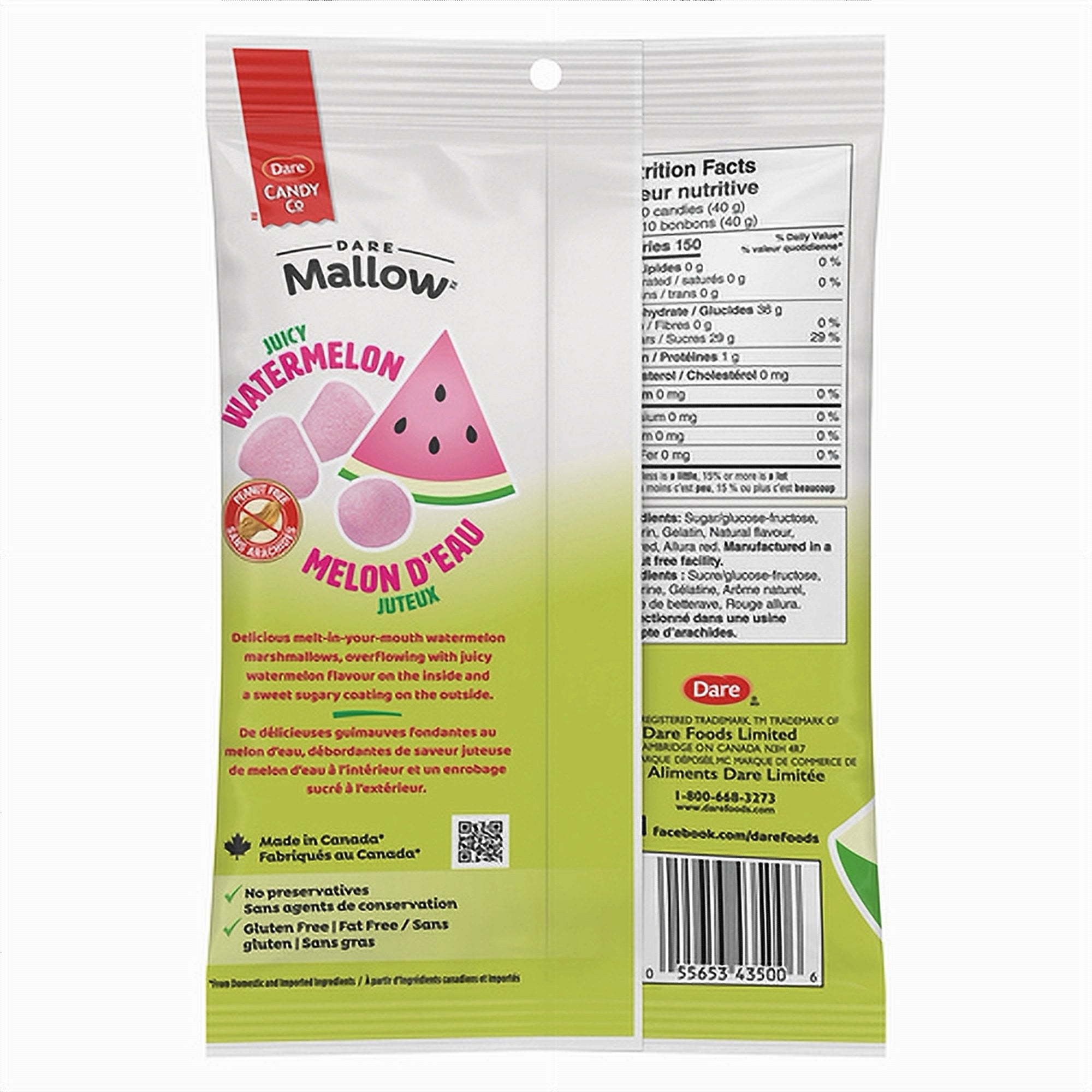 Dare Mallow Juicy Watermelon marshmallows 150g back of bag