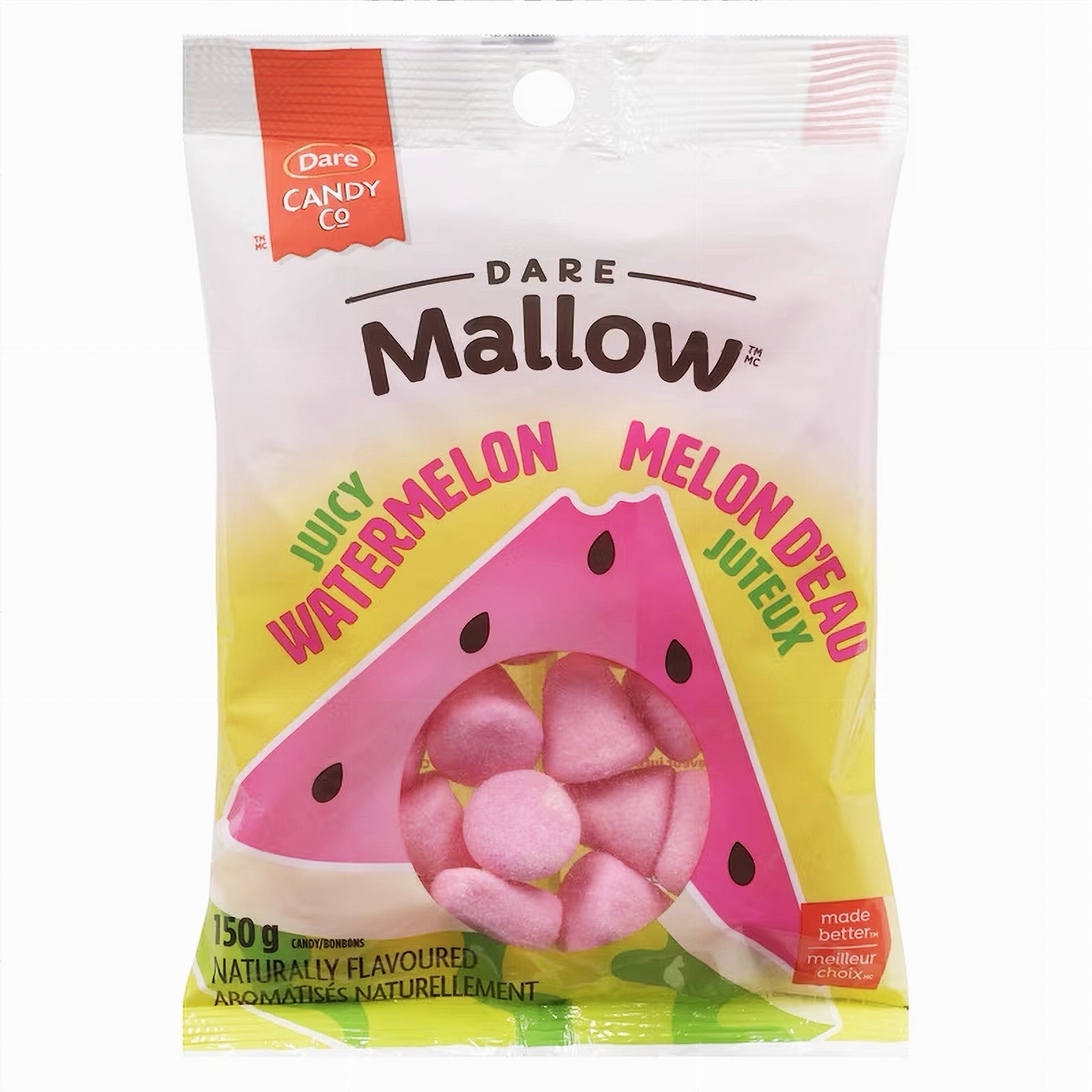 Dare Mallow Juicy Watermelon marshmallows 150g bag front – soft candy by Dare Foods
