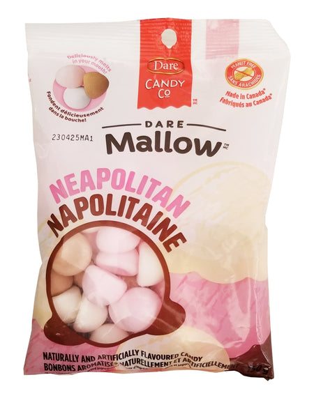 Dare Mallow Neapolitan marshmallows 150g front packaging – fat-free peanut-free