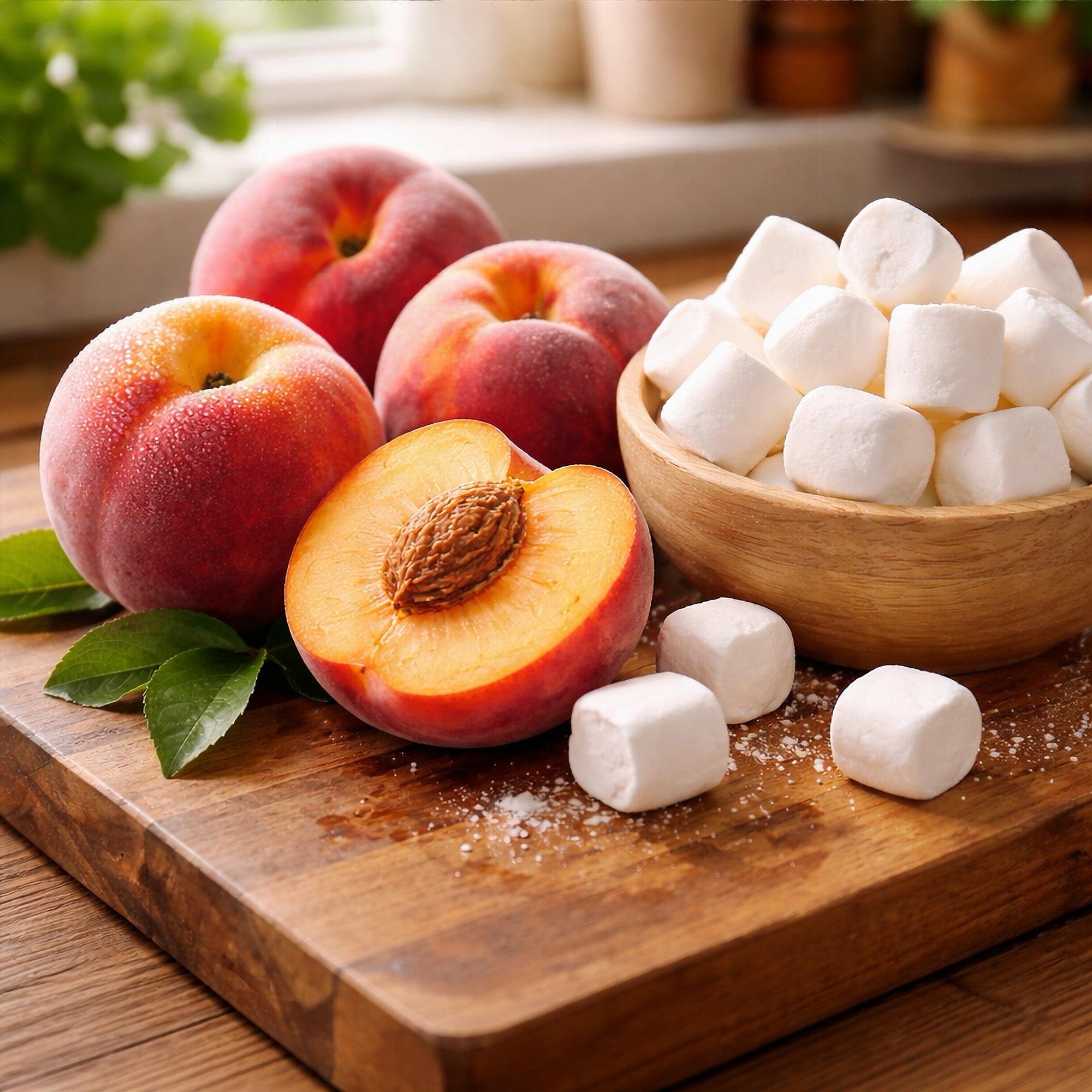 Dare Mallow Summer Peach marshmallows lifestyle photo – fat-free peanut-free candy