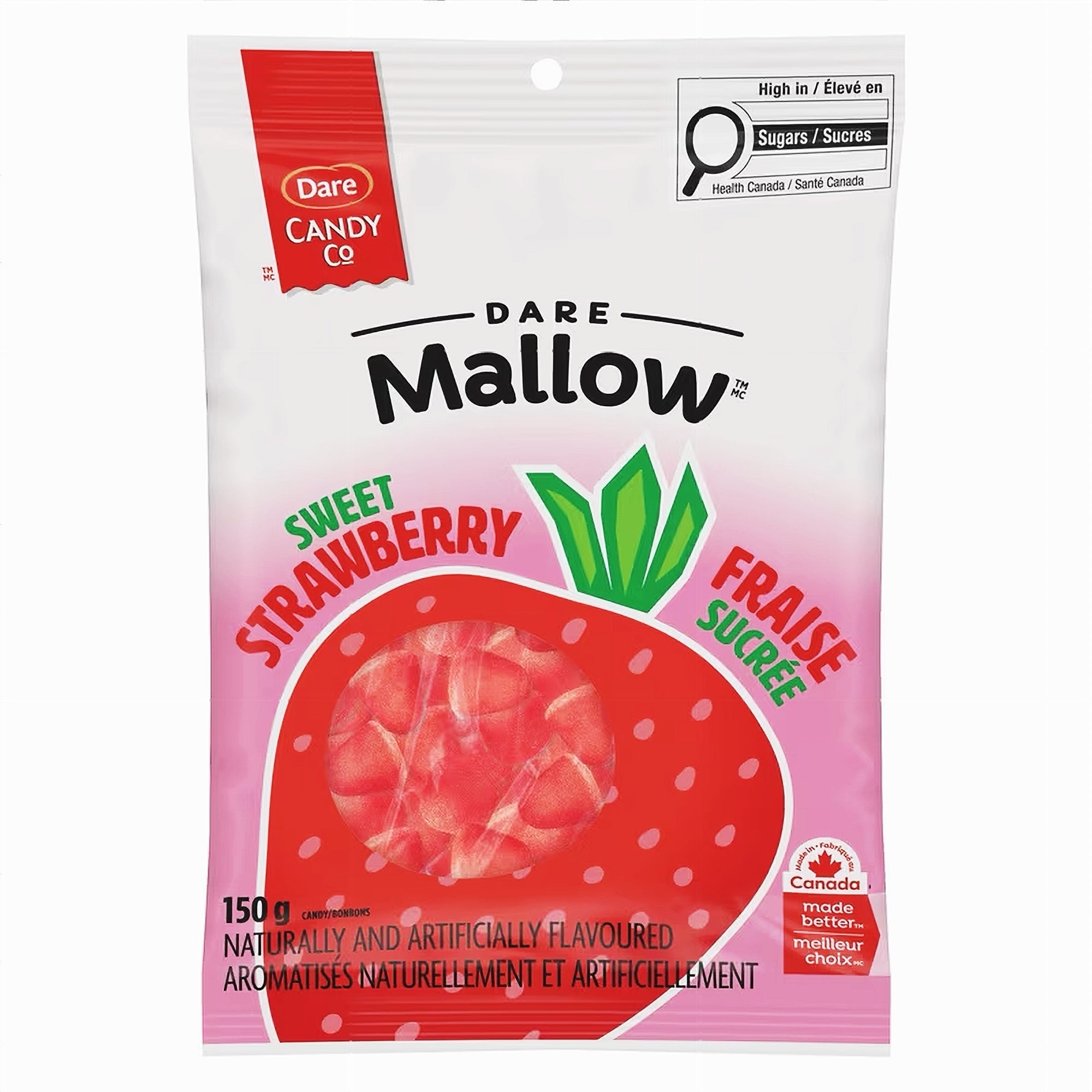 Dare Mallow Sweet Strawberry marshmallows 150g bag front – soft candy by Dare Foods