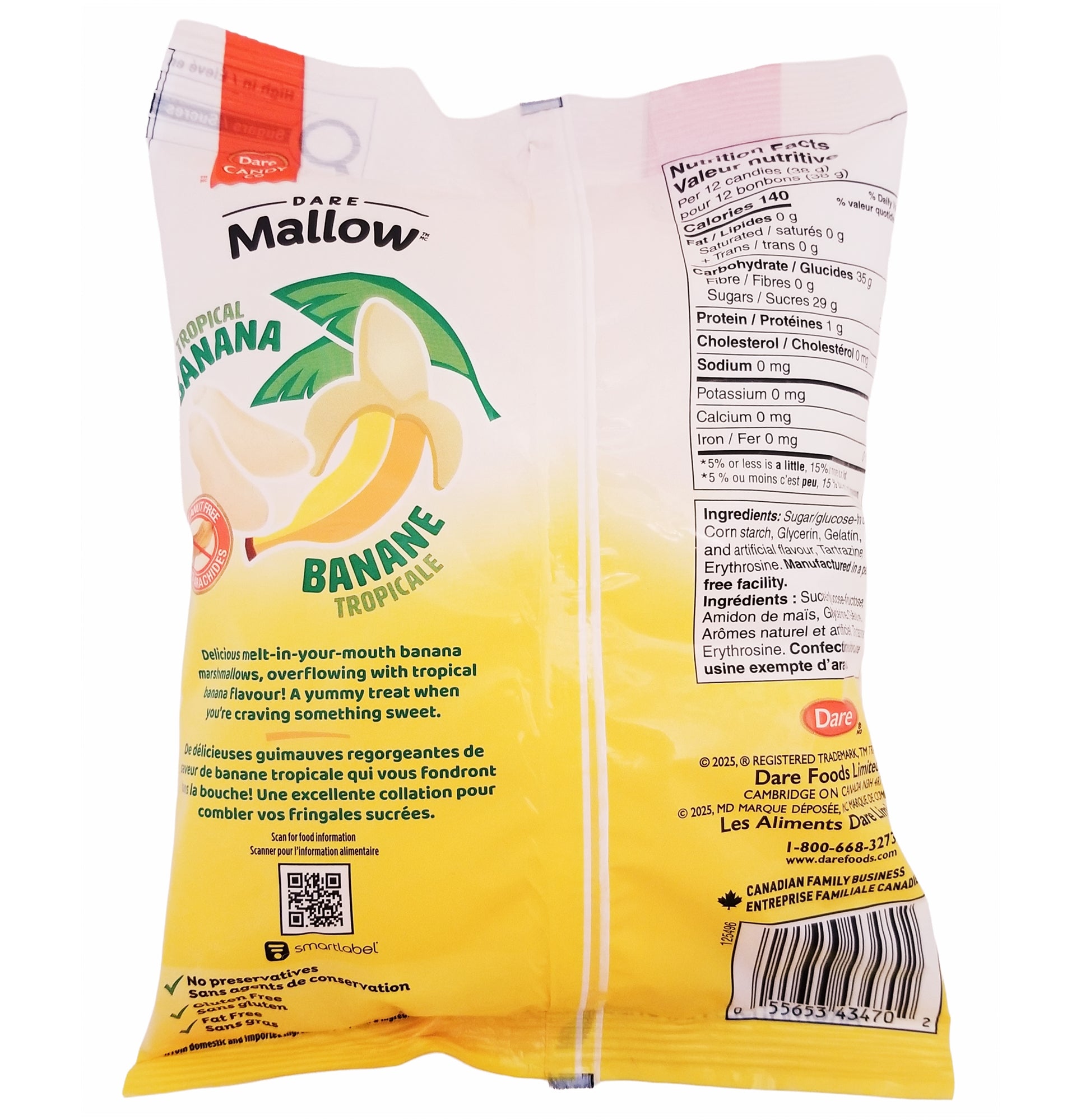 Dare Mallow Tropical Banana marshmallows 150g back of bag