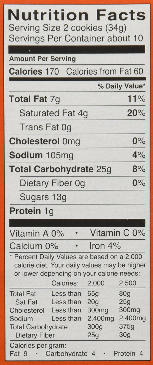 Dare Maple Leaf Creme Cookies, 350g/12.3 oz. Box Nutrition Facts Label