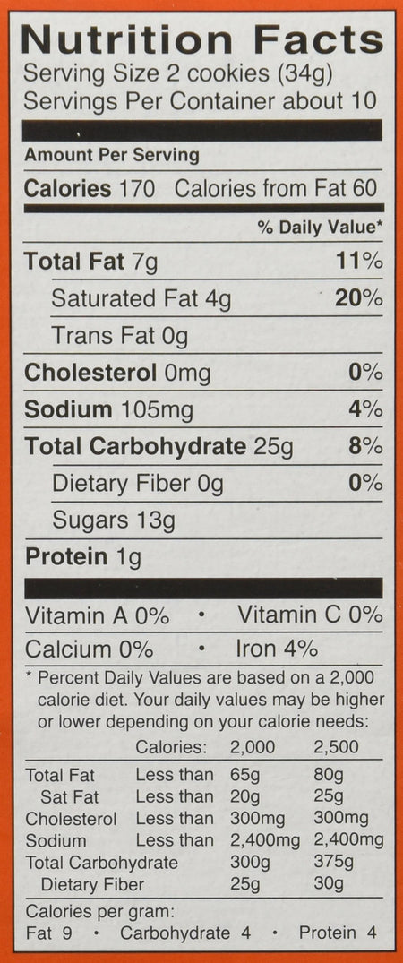 Dare Maple Leaf Creme Cookies, 350g/12.3 oz. Box Nutrition Facts Label