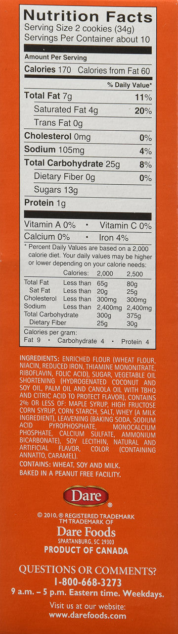 Dare Maple Leaf Creme Cookies, 350g/12.3 oz. Box Right Side